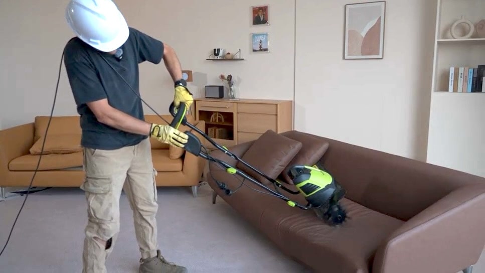 Destruction test comparing premium Foshan leather sofa quality